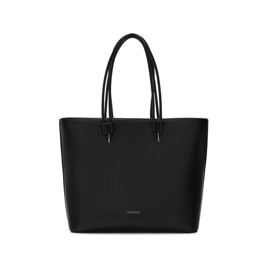 Miraggio Women's Jada Solid Tote Bag With Laptop Compartment | Tote Bags for Women For Office Use, Work | Ladies Shoulder Purse (Black)