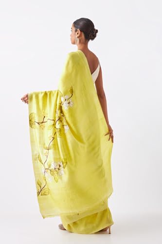 Taneira Women Light Green Silk Hand Painted Saree with Hand Embroidery Highlights Accentuating The Motifs (SHH07I00003-Light Green)