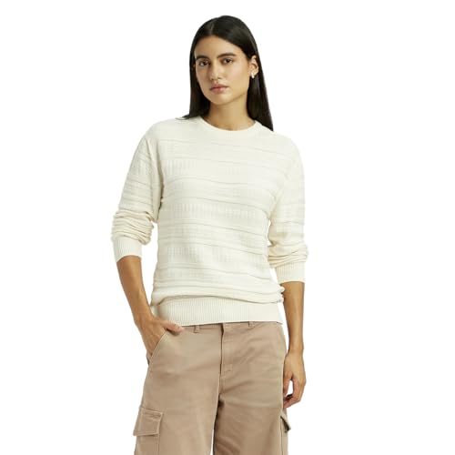 Levi's Women's Self Design Off-White Round Neck Sweater