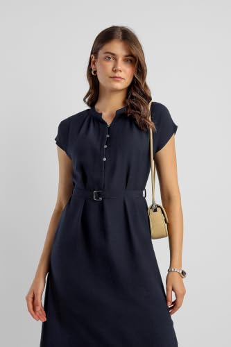 Women Navy Solid Knee Length Casual Dress