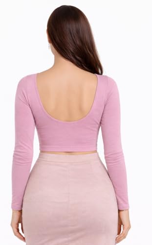 Fressia Fabrics Premium Cotton Round Neck Stretchable Full Sleeve Winter Readymade Saree Blouse for Women Stylish (Mauve, XXL)