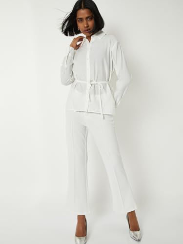 Max Women Textured Tie-up Waist Shirt (Off White_M)