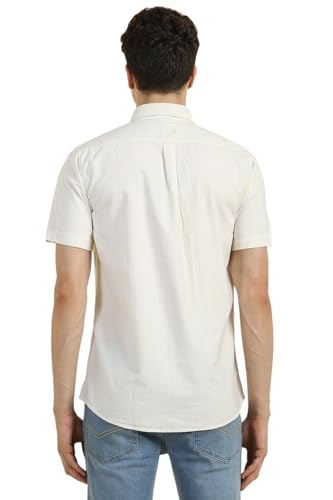 Allen Solly Men White Custom Fit Stripe Half Sleeves Casual Shirts