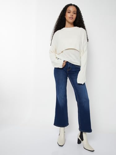 Max Women Washed Kick Flare Jeans(Blue_34)