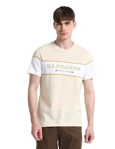 U.S.POLO ASSN. Men's Color Block Fitted T-Shirt (USTSH2021 Beige