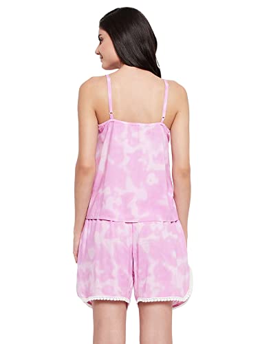 Clovia Women's Rayon Tie-Dye Cami Top & Shorts Set (LS0419E22_Pink_M)