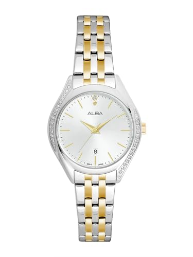 ALBA Stainless Steel Women Analog Wristwatch Ah7Bt3X1, White Dial, Silver Band