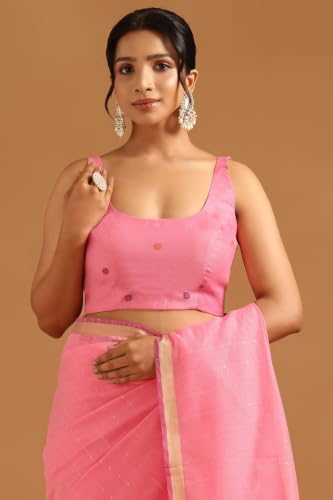 Soch Womens Pink Organza Brocade Bird motifs Saree