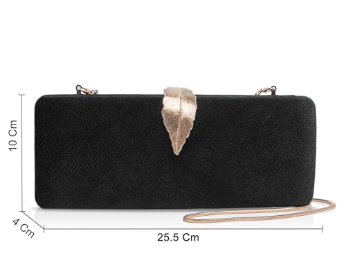 INOVERA (LABEL) Clutches for Women, Girls - Ladies Stylish Evening Party Hand Clutche - Wedding Bridal Purse - Crossbody Sling Bag with Chain (Black)