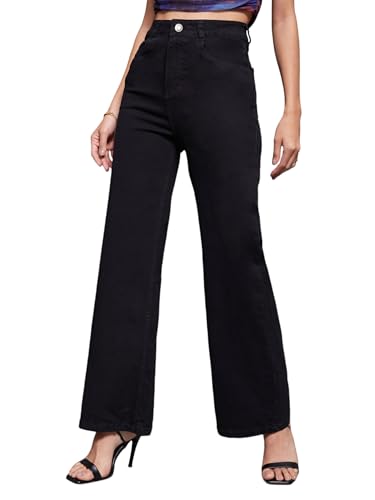 Miss Chase Women's Wide Leg High Rise Clean Look Regular-Length Stretchable Denim Jeans (MCSS24DEN79-02-593-26, Noir Black, 26)