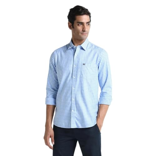 Arrow Sport Mens Blue Gingham Collared Neck Long Sleeve Men's Shirts (ASAEOSH1192_Blue_40)