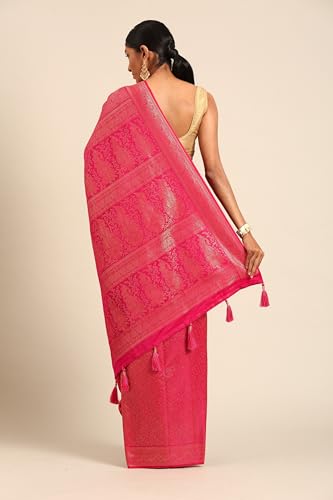 MOHEY Women's Rani Art Silk Zari Weave Saree (Rani)