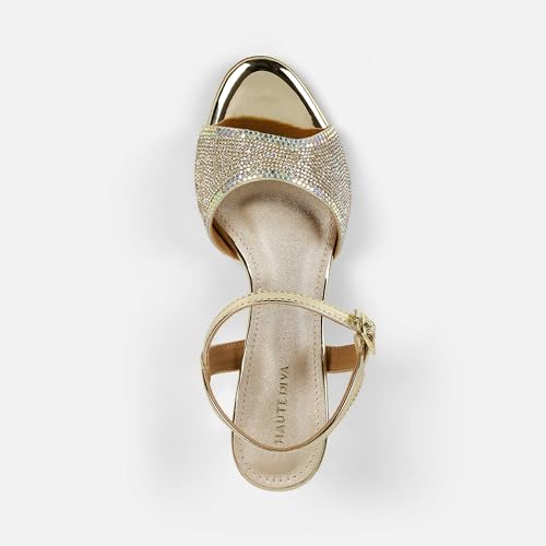 Mochi Women's Back Strap closure Casual - Slides with Block Gold Heel UK/6 EU/39(54-216)