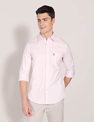 U.S. Polo Assn. Cotton Mens Solid Oxford Fs Shirts (Usshtfx0014_Pink_S, Regular Fit)