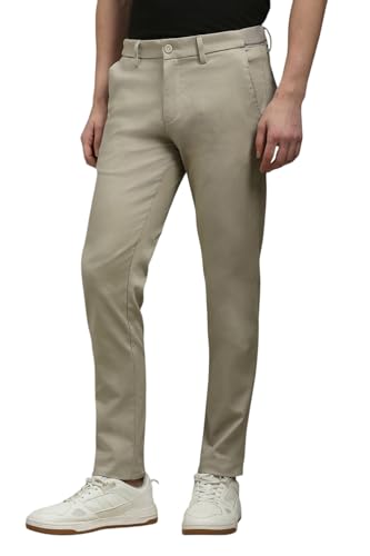 Men Beige Smart Fit Solid Flat Front Casual Trousers