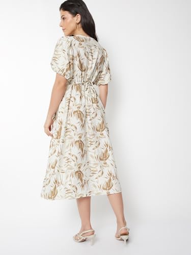 Max Women Printed Fit & Flare Dress (White_M)