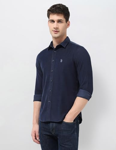 U.S. Polo Assn. Denim Co. Men's Corduroy Regular Fit Shirt (UDSHT1890_Navy_46)