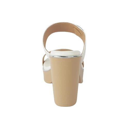 tresmode Tall Women's White Vegan Leather Block Heel Sandals in Size 6 UK / 39 EU