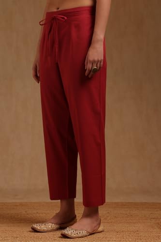 Soch Womens Brick Red Chanderi Floral Printed Salwar Suit With Zari