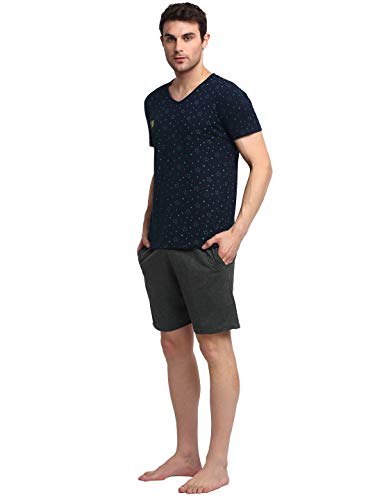 VIMAL JONNEY Cotton Blend Night Suit Co-ord Set for Men with V-Neck Half Sleeve T-Shirt and Short-V_P1NVY_D11_ANT_02-XL