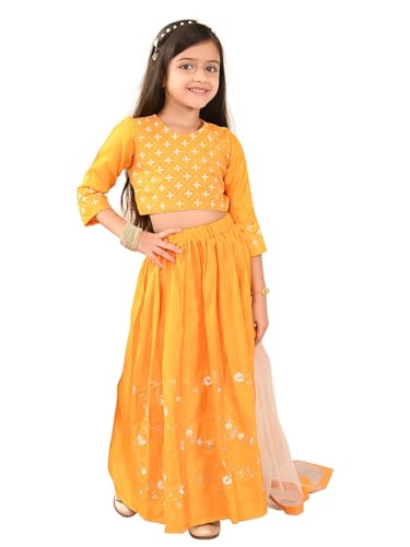 LILPICKS Embroidered Flared Lehenga Choli Set with Dupatta for Girls (Yellow) (4-5Y)