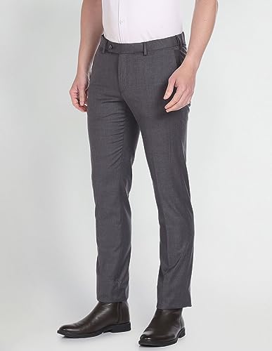 Arrow Checked Flat Front Formal Trousers Grey