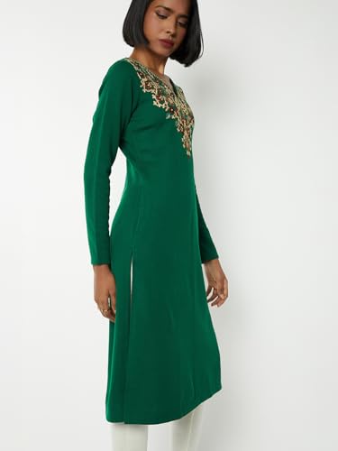 Max Women Embroidered Winter Kurta(Green_S)