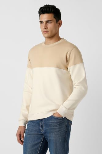 Men Beige Patterned Crew Neck Sweatshirt