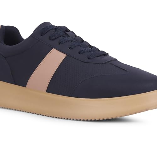 Lee Cooper Men’s Lace-Up Casual Sneakers with White Side Stripe, Perforated Detail & Cushioned Thick Sole – Lightweight Everyday Comfort Fashion Shoes | Navy, 45