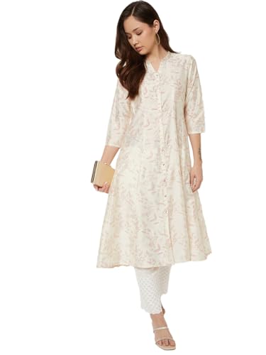 Max Women Floral Print A-line Kurta (White_L)