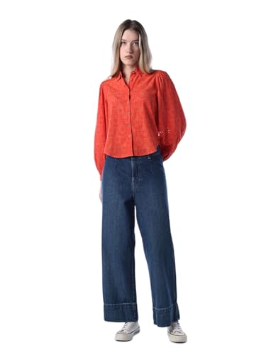 ONLY Women's Self Design Regular Fit Red Shirt