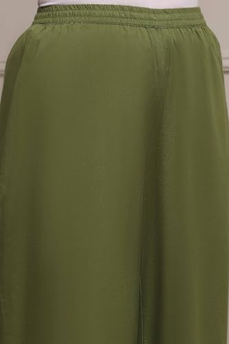 Biba Women Sage Green Polyester Blend Anarkali Embroidered Suit Set_36