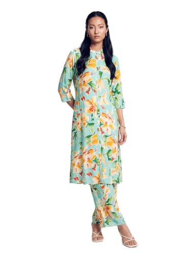 Max Women Floral Print Straight Kurta Set(Green_S)