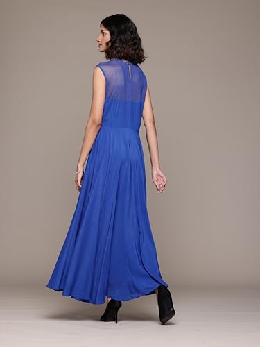 Label RITU KUMAR Round Neck Sleevelesss Solid Long Dress Royal Blue