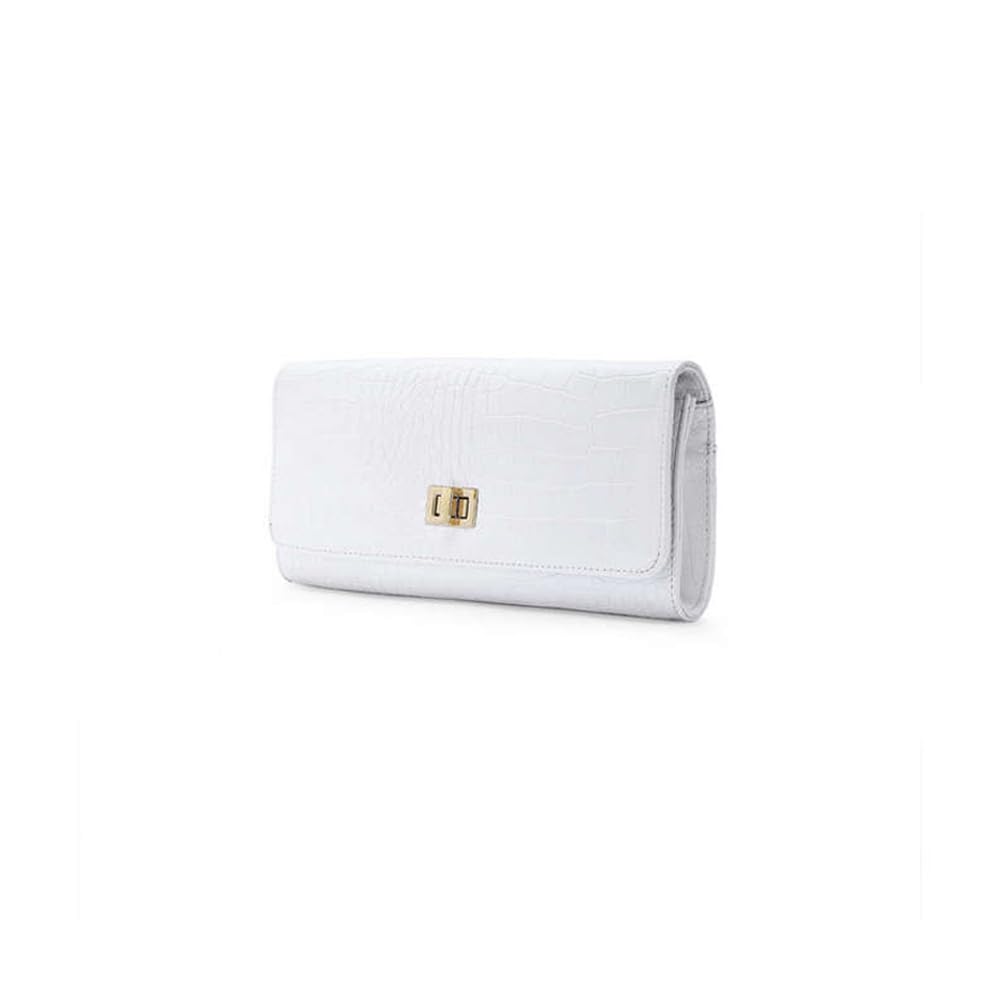 Lavie Lx Glossy Synthetic Zipper Closure Women's Clutch (WHITE, LARGE)