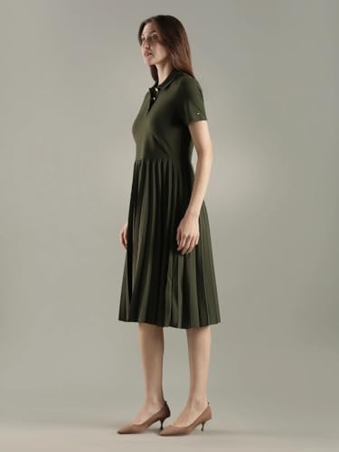 Polyester Polo Collar Midi Dress