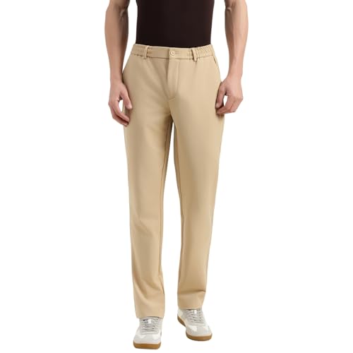 United Colors of Benetton Relaxed Fit Mid Rise Solid Trousers (Size : 38) - 26P4CTWB0935I901 Beige
