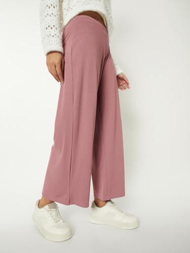Max Women Ribbed Wide Leg Trousers (Purple_XL)