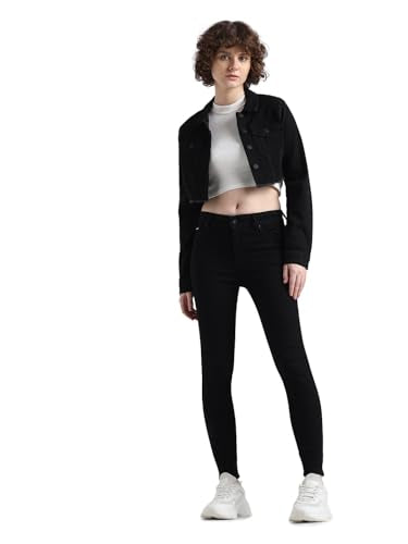 ONLY Women Solid Cotton Skinny Fit Mid Rise Black Jeans
