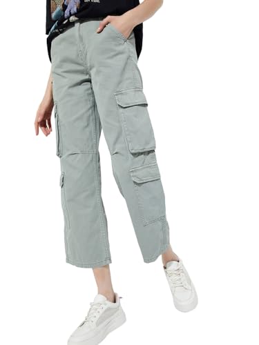 Max URB_N Women Solid Cargo Trousers (Grey_28)