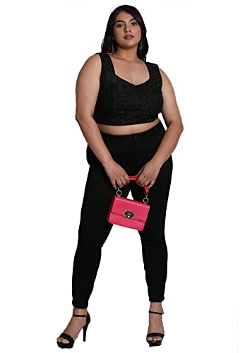 S SALWAR STUDIO Women's Black Silk Blend Readymade Saree Blouse-PLSSB00045-BLCK