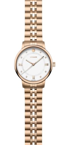 WENGER Urban Donnissima Swiss Made, 35 mm, White Dial, Rose-Gold Stainless Steel Bracelet, Women's Watch - 60.1721.119