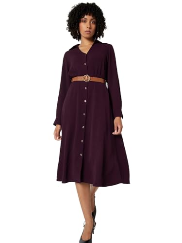 Max Women's Polyester A-Line Below The Knee Dress (DTI3808_Wine Max Women's Polyester A-Line Below The Knee Dress (DTI3808_Wine