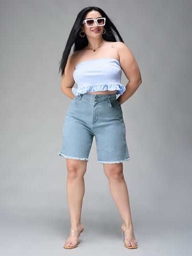 Miss Chase A+ Women's Regular High Rise Above Knee Stretchable Denim Shorts (APAW24DEN83-04-54-38, Sky Blue, 38)