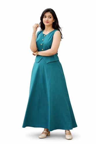 ZIVORY FASHION Women Cotton Sleeveless Top & Flared Skirt Set, Solid Summer Co-Ord Set, Stylish Casual Comfortable Outfit (in, Alpha, M, Regular, Blue)
