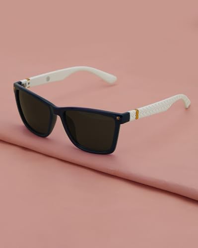 Carlton London Blue with White Toned and UV Protected Lens Rectangle Sunglass for unisex