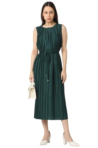 Van Heusen Women Green Textured Calf-Length Casual Dress