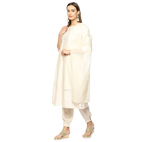 BIBA WOMEN EMBROIDERY NARROW SALWAR KURTA DUPATTA(SKDCHIKANKA8597_IVORY_42)