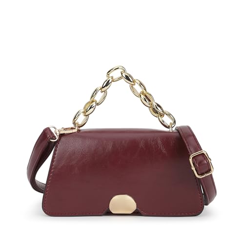 Fastrack Party Sling Bag for Women | Compact Shoulder Bag for Girls, Ladies, Women | Faux Leather Handbag with Gold Chain Handle (Maroon)