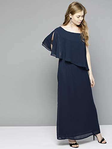 Marie Claire Women's Synthetic one-Shoulder Maxi Dress (MC1030B_Navy Blue_M)